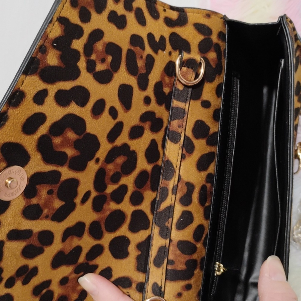 (#30) NWT Hoxis Leopard Animal Print Bag W Removable Chain Strap - Picture 4 of 8